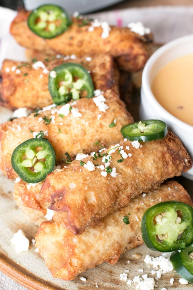 Loaded Nacho Egg Rolls with Queso Dip | cakenknife.com