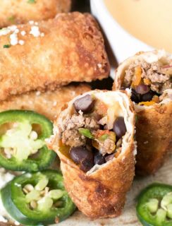 Loaded Nacho Egg Rolls with Queso Dip | cakenknife.com