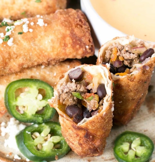 Loaded Nacho Egg Rolls with Queso Dip | cakenknife.com