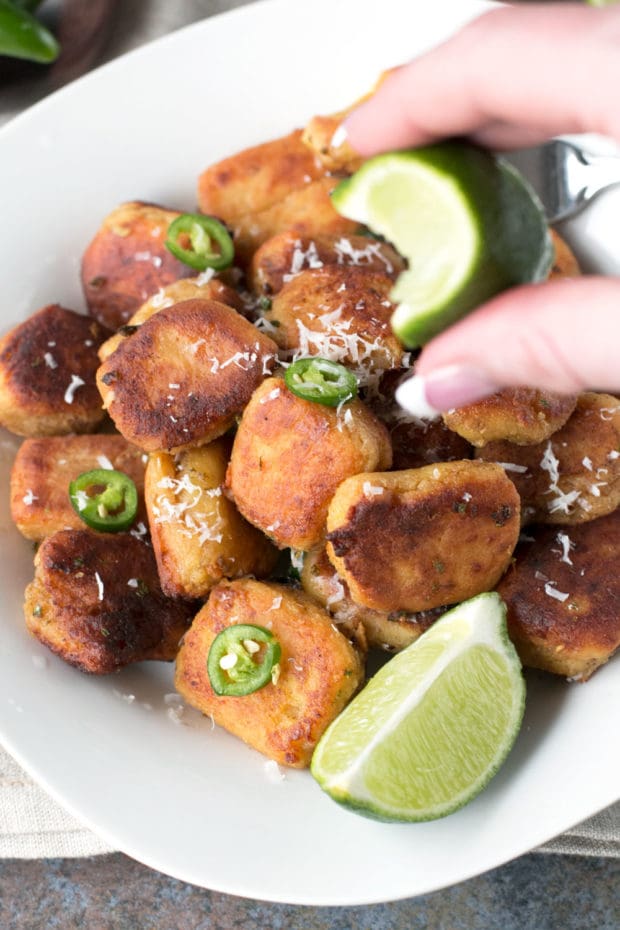 Pan Fried Curry Ricotta Gnocchi in Chile Lime Brown Butter Sauce | cakenknife.com #pasta #dinner #curry