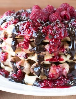 Double Chocolate Chip Raspberry Waffles | cakenknife.com #brunch #breakfast