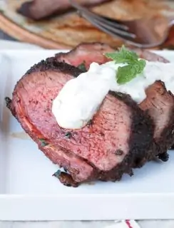 Ancho Chili Rubbed Leg of Lamb with Mint Yogurt Sauce | cakenknife.com #Easter #dinner