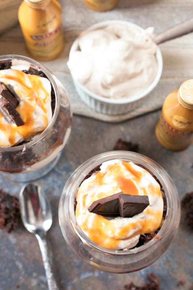Bailey’s Chocolate Mousse Brownie Parfaits | cakenknife.com #dessert #chocolate
