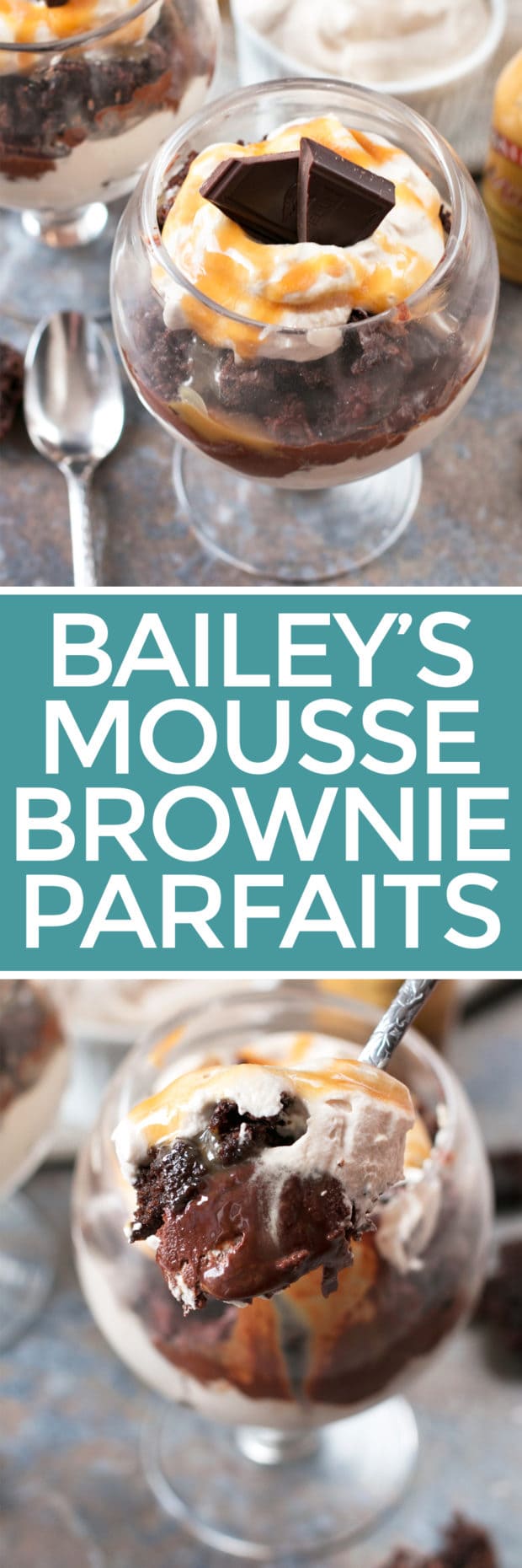 Bailey’s Chocolate Mousse Brownie Parfaits | cakenknife.com #dessert #chocolate