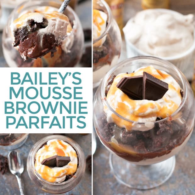 Bailey’s Chocolate Mousse Brownie Parfaits | cakenknife.com #dessert #chocolate