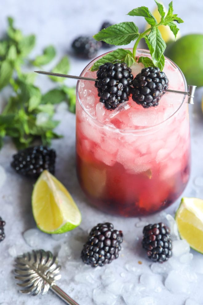 Blackberry cocktail with mint and fresh fruit