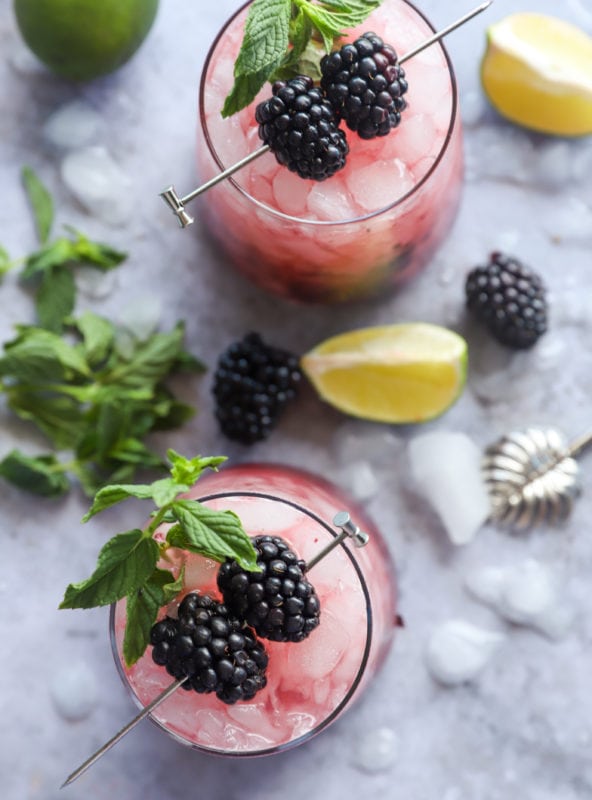 Overhead photo of blackberry cocktails