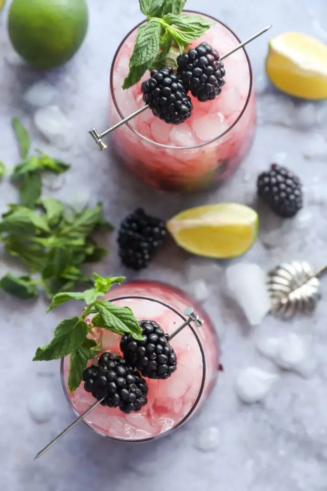 Overhead photo of blackberry cocktails
