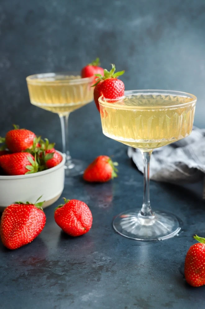 fresh strawberry cocktail in coupe glasses