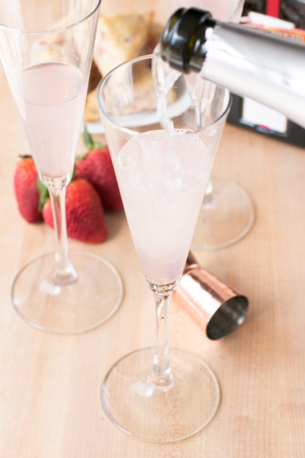 Strawberry Rhubarb Champagne Cocktail | cakenknife.com #spring #drink #brunch