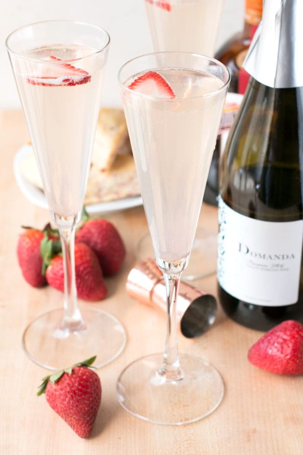 Strawberry Rhubarb Champagne Cocktail | cakenknife.com #spring #drink #brunch