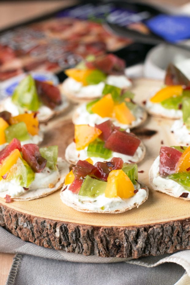 Spicy Heirloom Tomato Whipped Herb Goat Cheese Bites | cakenknife.com #appetizer #cheese