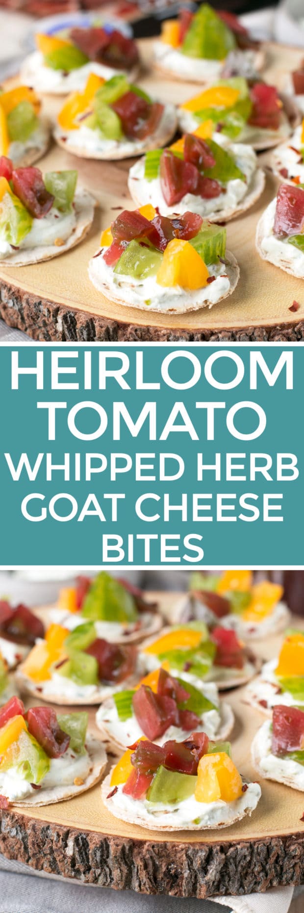 Spicy Heirloom Tomato Whipped Herb Goat Cheese Bites | cakenknife.com #appetizer #cheese