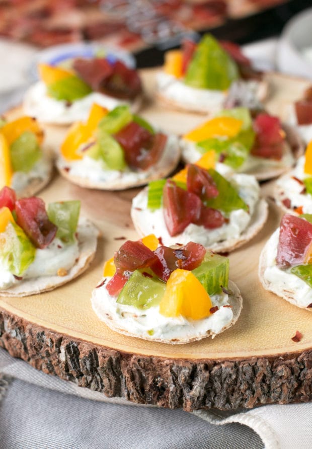 Spicy Heirloom Tomato Whipped Herb Goat Cheese Bites | cakenknife.com #appetizer #cheese