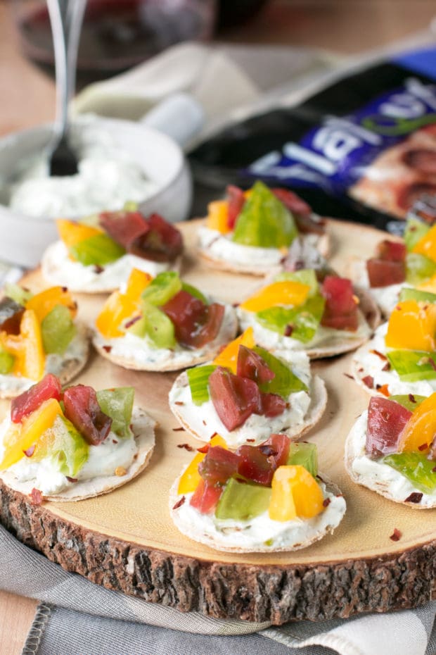 Spicy Heirloom Tomato Whipped Herb Goat Cheese Bites | cakenknife.com #appetizer #cheese