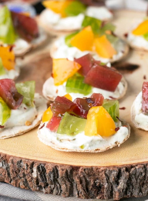 Spicy Heirloom Tomato Whipped Herb Goat Cheese Bites | cakenknife.com #appetizer #cheese