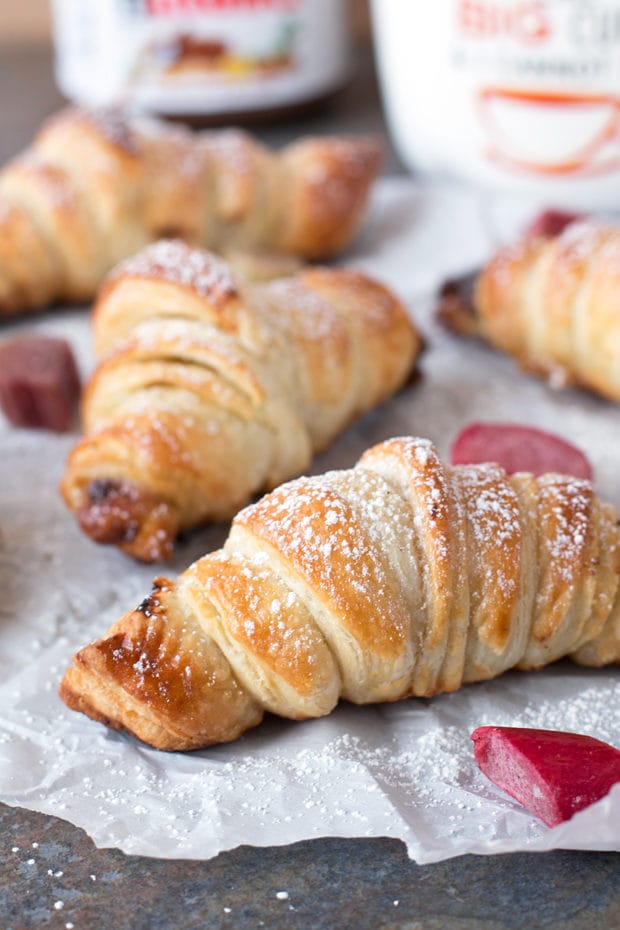 Nutella Rhubarb Puff Pastry Croissants | cakenknife.com #breakfast #brunch #pastry