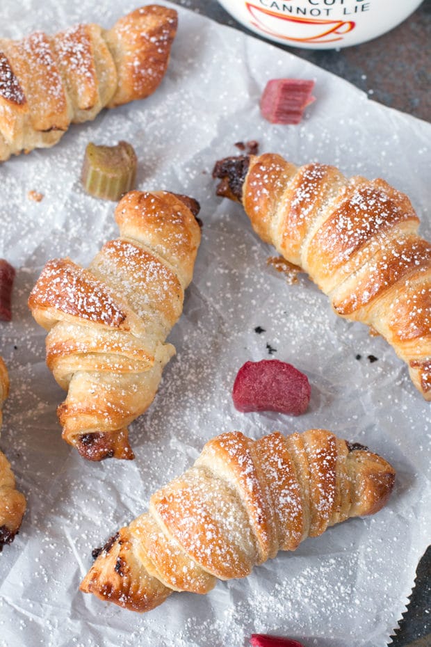 Nutella Rhubarb Puff Pastry Croissants | cakenknife.com #breakfast #brunch #pastry