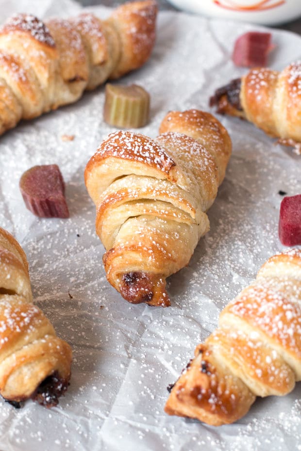 Nutella Rhubarb Puff Pastry Croissants | cakenknife.com #breakfast #brunch #pastry