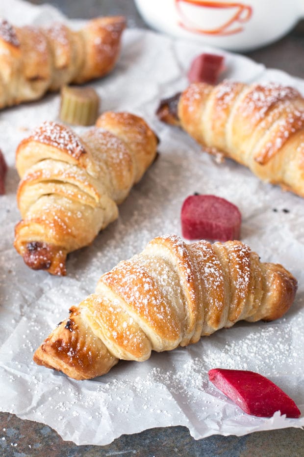 Nutella Rhubarb Puff Pastry Croissants | cakenknife.com #breakfast #brunch #pastry