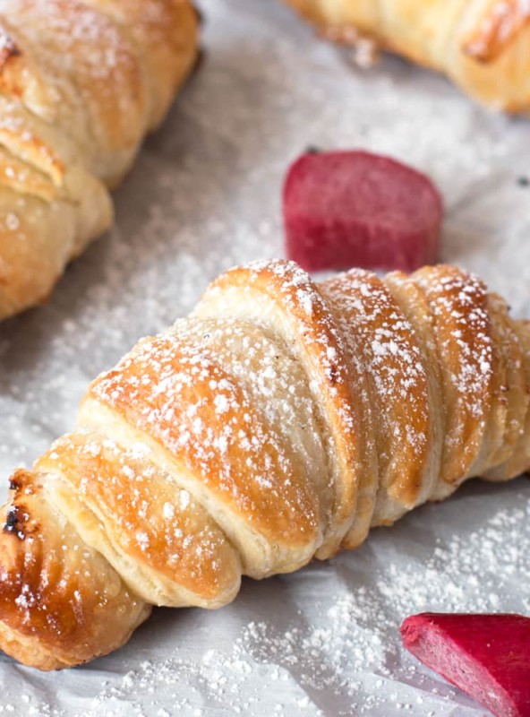 Nutella Rhubarb Puff Pastry Croissants | cakenknife.com #breakfast #brunch #pastry