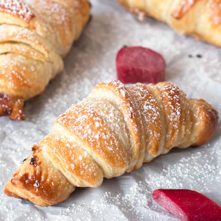 Nutella Rhubarb Puff Pastry Croissants | cakenknife.com #breakfast #brunch #pastry