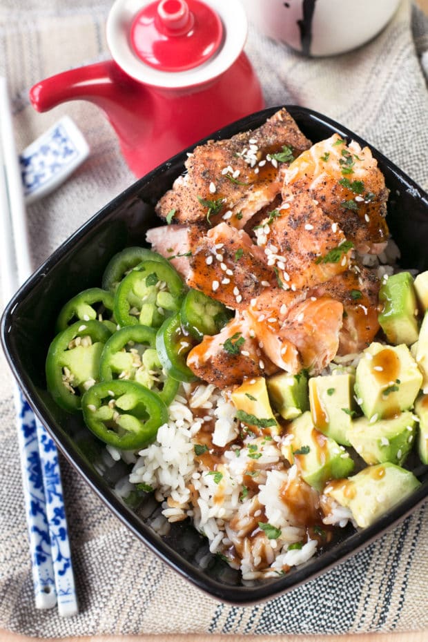 Sesame Salmon Avocado Bowls | cakenknife.com #healthy #dinner #recipe