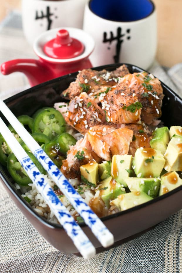 Sesame Salmon Avocado Bowls | cakenknife.com #healthy #dinner #recipe