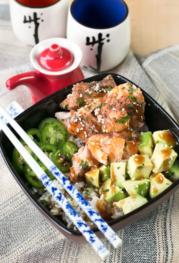 Sesame Salmon Avocado Bowls | cakenknife.com #healthy #dinner #recipe