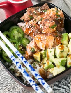 Sesame Salmon Avocado Bowls | cakenknife.com #healthy #dinner #recipe