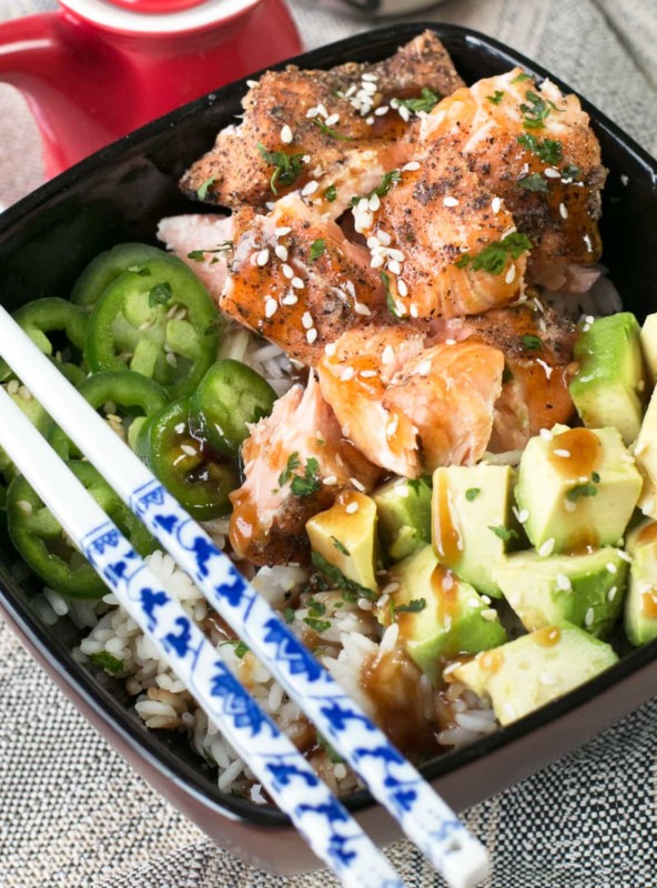 Sesame Salmon Avocado Bowls | cakenknife.com #healthy #dinner #recipe