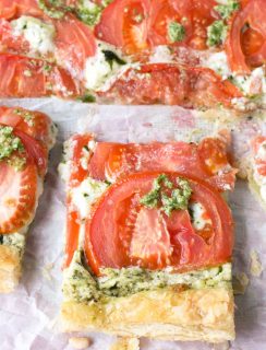 Roasted Tomato, Whipped Herb Ricotta & Watercress Pesto Tart | cakenknife.com #summer #appetizer #easy