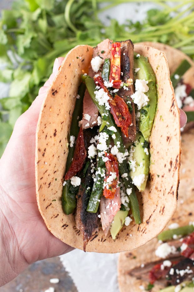 Grilled Flank Steak Poblano Tacos | cakenknife.com #grilling #grill