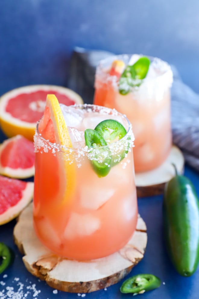 Easy grapefruit cocktail in glasses with fresh fruit