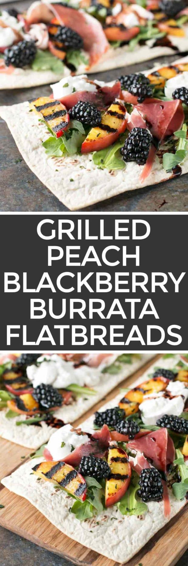 Grilled Peach Prosciutto Flatbread with Blackberry Balsamic Drizzle | cakenknife.com #flatoutflatbread #pizza #appetizer