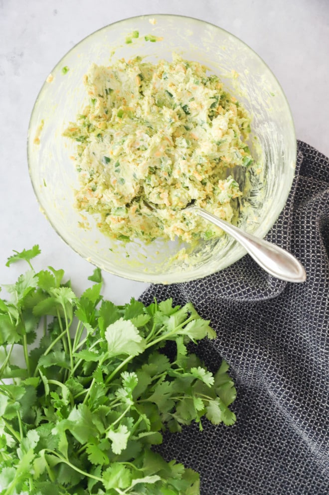 jalapeno cream cheese filling for wontons in a bowl image