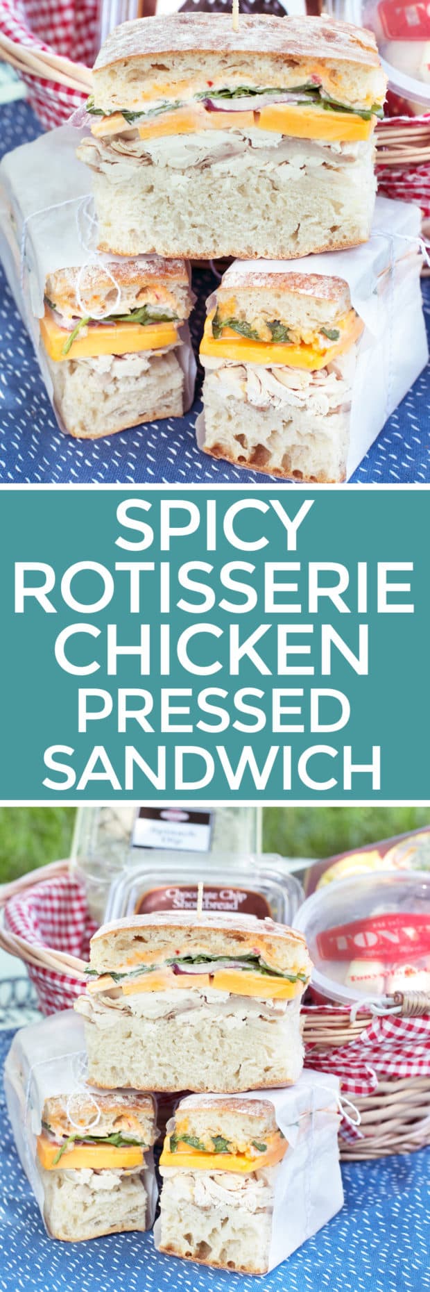 Spicy Rotisserie Chicken Pressed Sandwich | cakenknife.com #lunch #picnic #summer