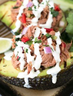 Grilled Pulled Pork Tex Mex Stuffed Avocados | cakenknife.com #grilling #healthy #dinner
