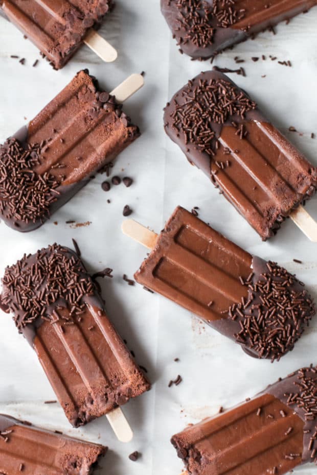 Dark Chocolate Dipped Mocha Popsicles | cakenknife.com #ad #popsicle #dessert #chocolate