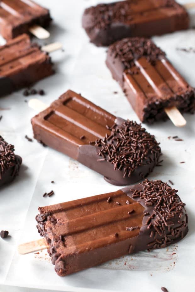 Dark Chocolate Dipped Mocha Popsicles | cakenknife.com #ad #popsicle #dessert #chocolate