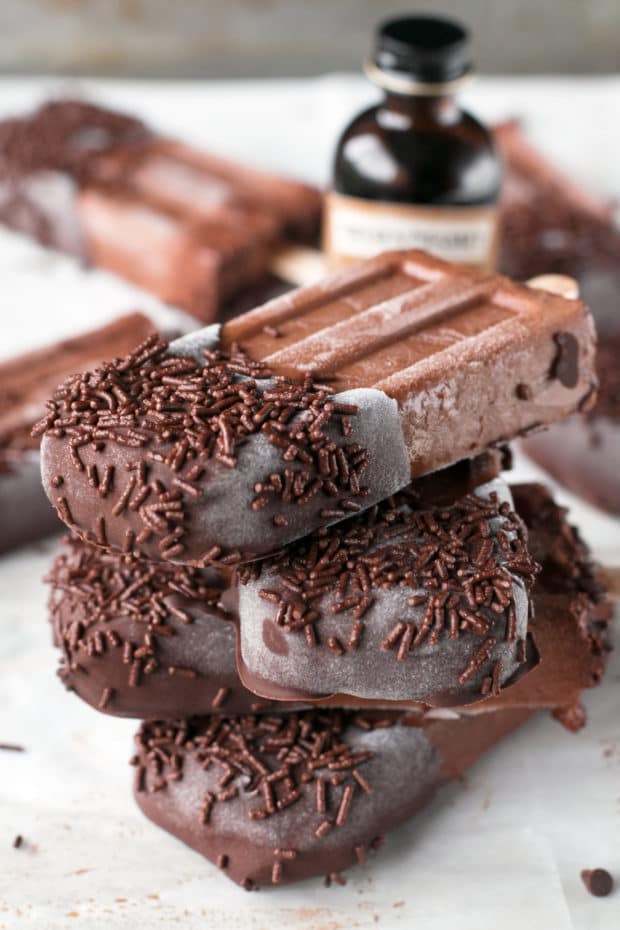 Dark Chocolate Dipped Mocha Popsicles | cakenknife.com #ad #popsicle #dessert #chocolate