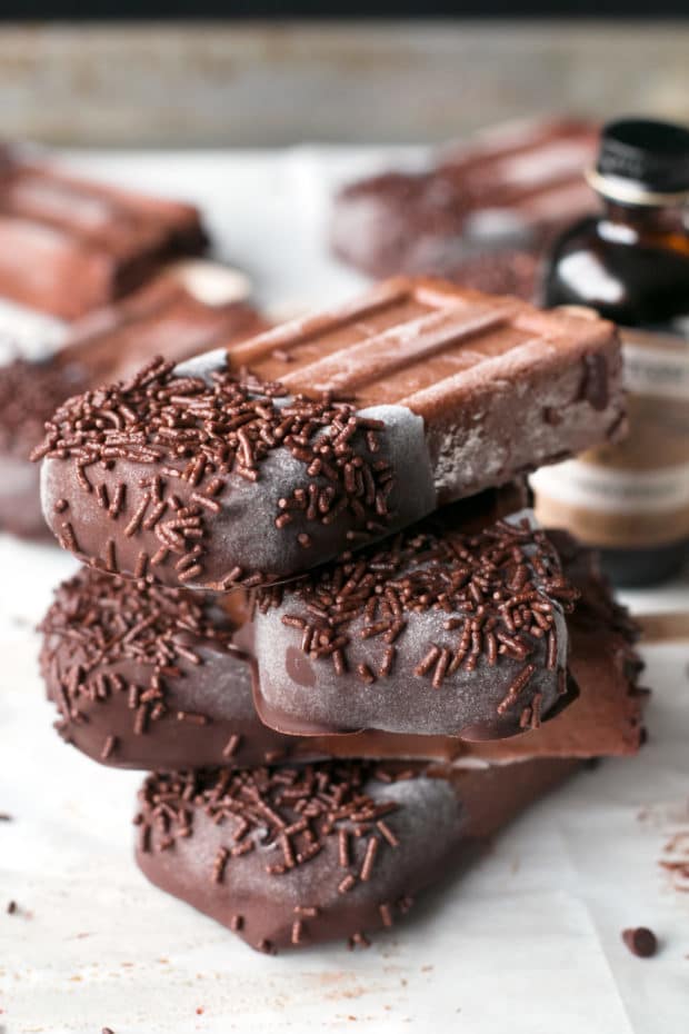 Dark Chocolate Dipped Mocha Popsicles | cakenknife.com #ad #popsicle #dessert #chocolate