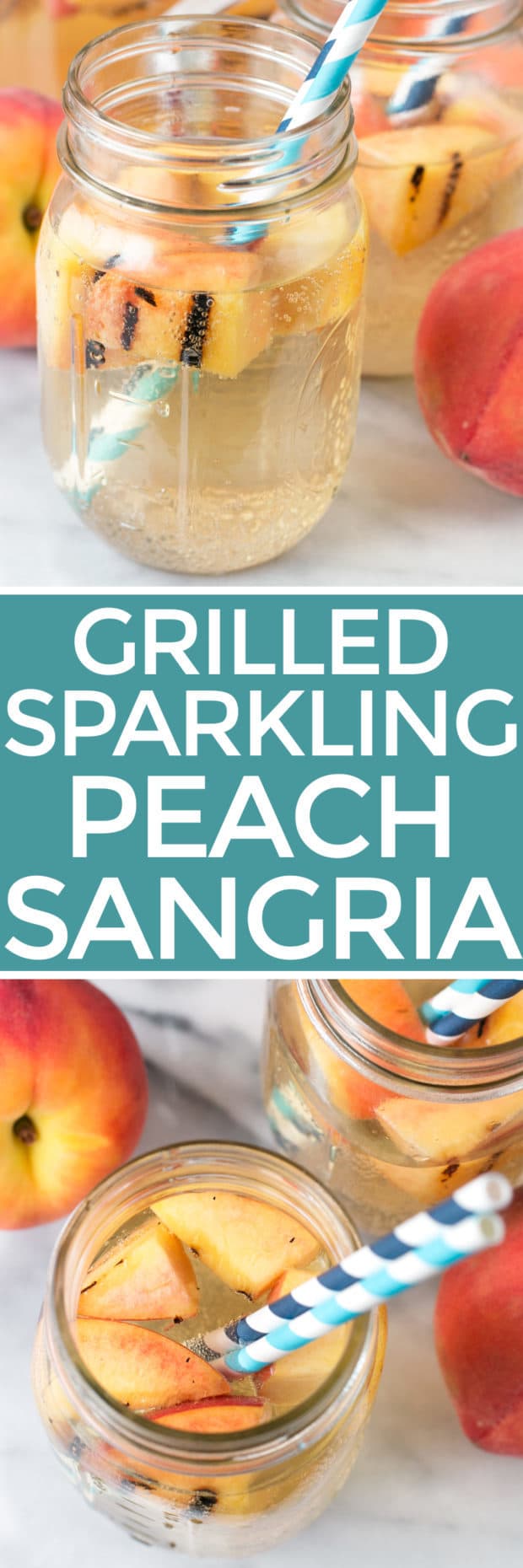 Sparkling Grilled Peach Sangria | cakenknife.com #grilling #peaches #wine #cocktail