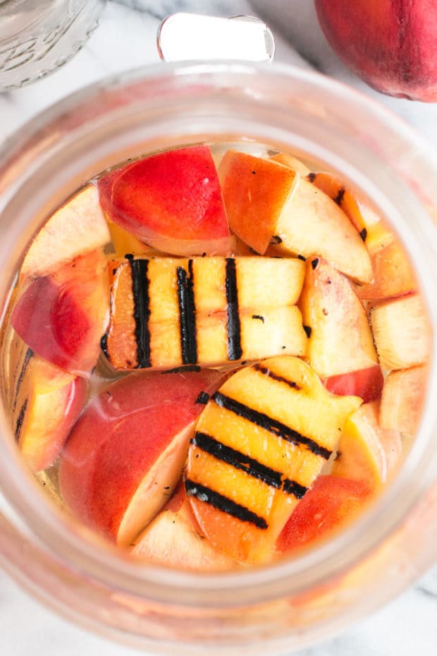 Sparkling Grilled Peach Sangria | cakenknife.com #grilling #peaches #wine #cocktail