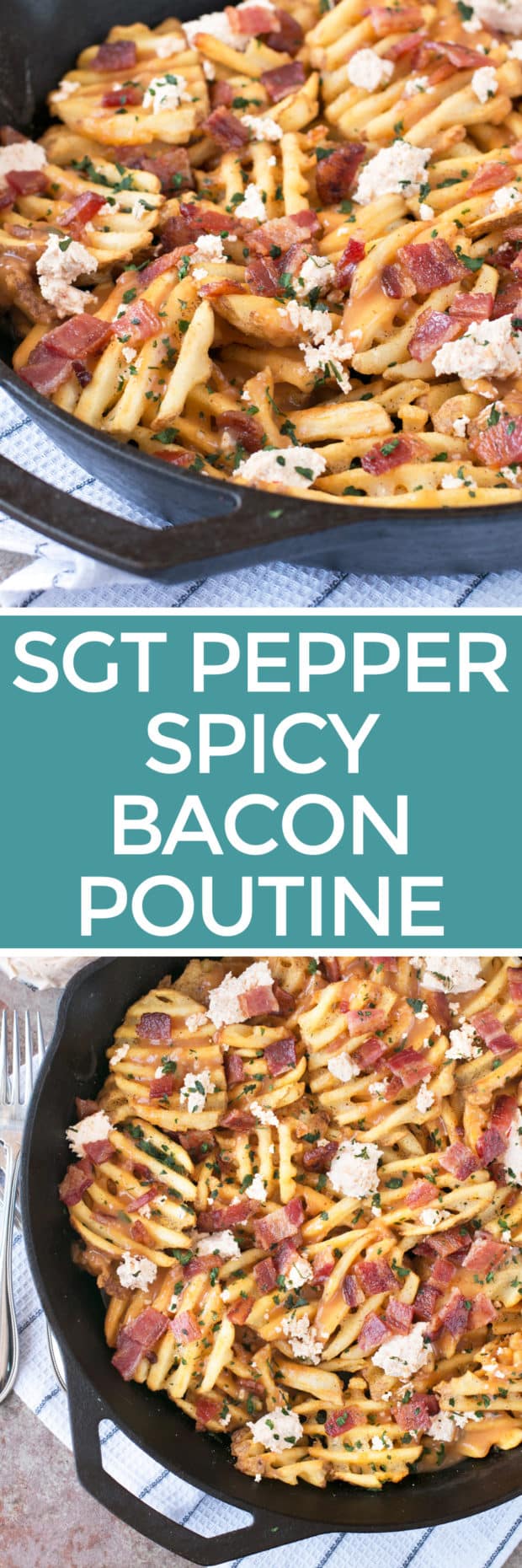 Waffle Fry Spicy Pepper Bacon Poutine | cakenknife.com #appetizer #snack #frenchfries