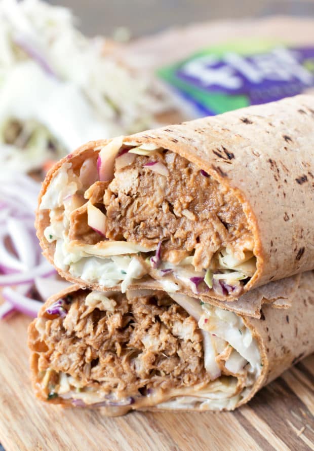 Shredded Pork Korean BBQ Wraps with Kimchi Slaw | cakenknife.com #sponsored #lunch #healthy