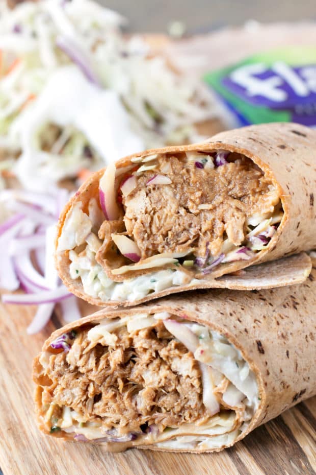 Shredded Pork Korean BBQ Wraps with Kimchi Slaw | cakenknife.com #sponsored #lunch #healthy