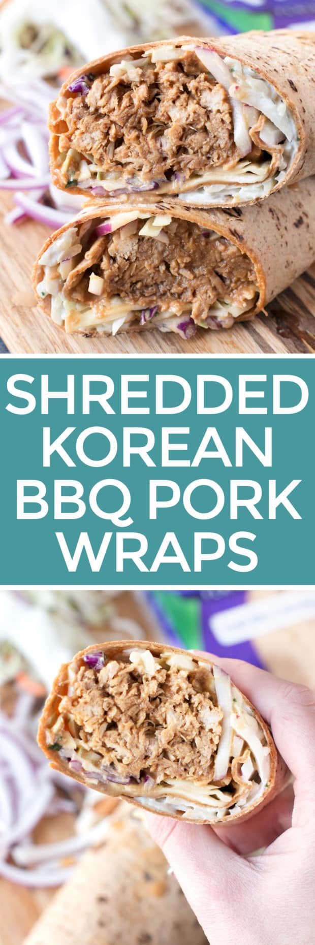 Shredded Pork Korean BBQ Wraps with Kimchi Slaw | cakenknife.com #sponsored #lunch #healthy