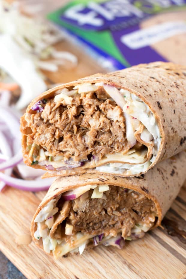 Shredded Pork Korean BBQ Wraps with Kimchi Slaw | cakenknife.com #sponsored #lunch #healthy