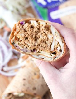 Shredded Pork Korean BBQ Wraps with Kimchi Slaw | cakenknife.com #sponsored #lunch #healthy